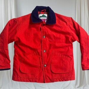 Vintage New Legend Red Coat Blue Corduroy Collar & Cuffs Plaid Lining Youth M/6